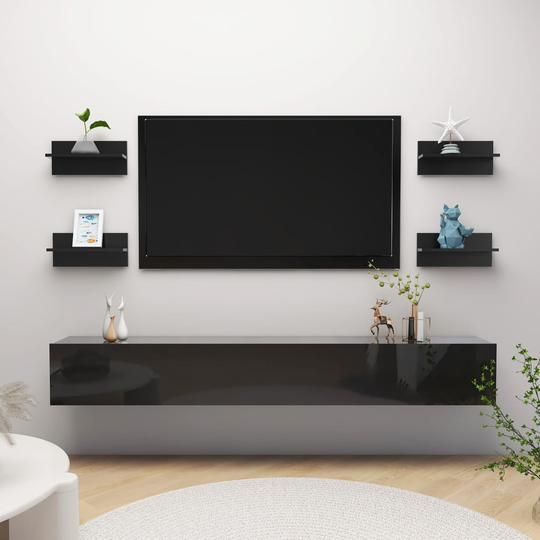 vidaXL Seinähyllyt 4 kpl korkeakiilto musta 40x11,5x18 cm