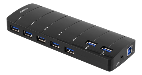 USB 3.0 -hubi, 7 X Type A Naaras, Sis. Virtasovittimen, Musta