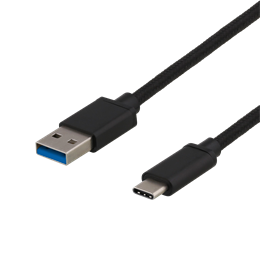 DELTACO USB 3.1 Gen 1 -kaapeli kangaspäällysteinen USB-C uros -USB-A uros 0 25 m 3 A 60 W musta