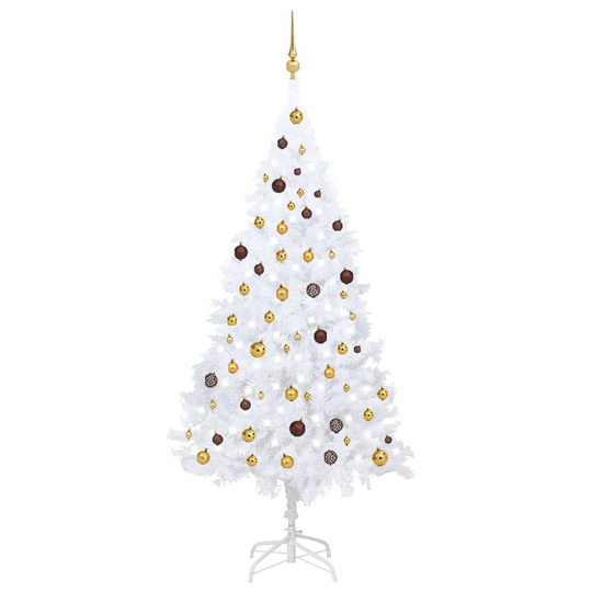 vidaXL Tekojoulukuusi LED-valoilla ja palloilla valkoinen 210 cm PVC
