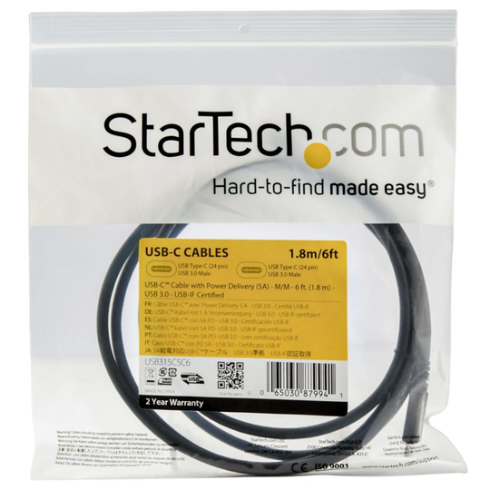 STARTECH 6ft 1.8m USB C Cable W/ 5A PD