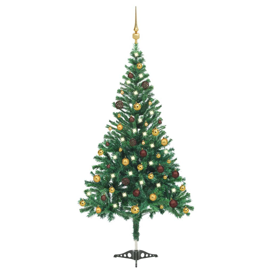vidaXL Tekojoulukuusi LED-valoilla ja palloilla 210 cm 910 oksaa