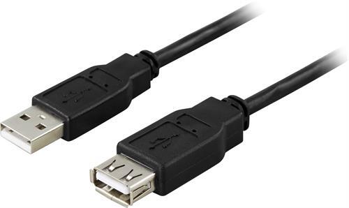 USB 2.0 Kaapeli, A-tyyppi Uros - A-tyyppi Naaras, 1m, Musta