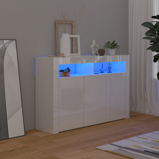 vidaXL Senkki LED-valoilla korkeakiilto valkoinen 115,5x30x75 cm
