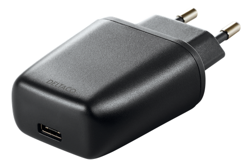 Seinälaturi 230 V - 5 V USB, 3 A / 15 W, 1 X USB-C, Muovipussi, Musta