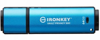 KINGSTON 64GB USB-C IRONKEY VAULT PRIVACY 50C AES-256 ENCRYPTED, FIPS 197
