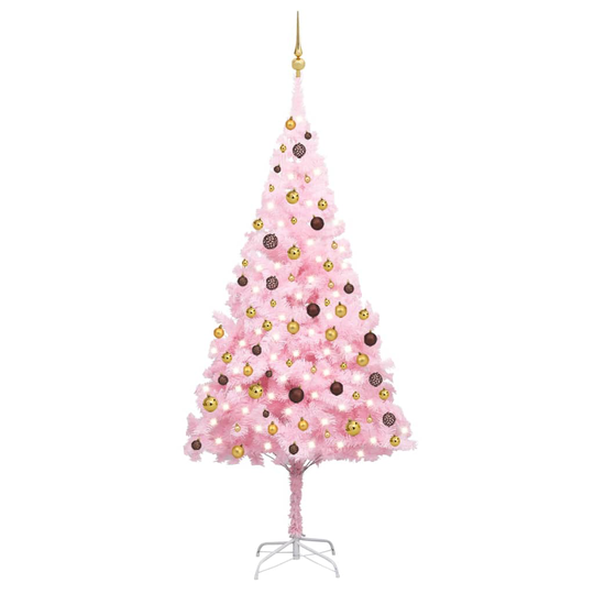 vidaXL Tekojoulukuusi LED-valoilla ja palloilla pinkki 240 cm PVC