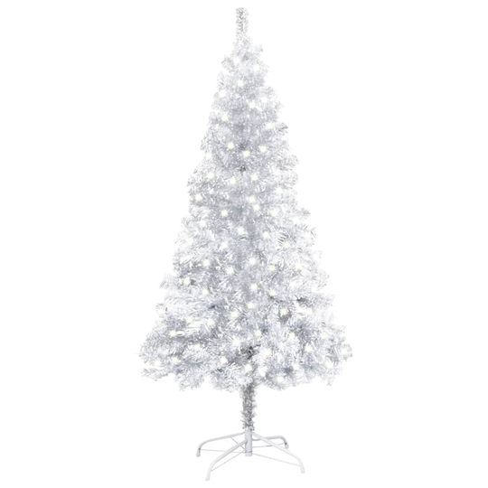 vidaXL Tekojoulukuusi LED-valoilla ja jalustalla hopea 120 cm PET