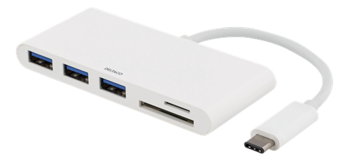 USB 3.1 Gen 1 -hubi, USB-C Uros - 3 X USB Type A Naaras, SD-/microSD-muistikortinlukija, Valkoinen