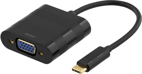 USB 3.1 - VGA Sovitin, USB Typ C Uros - VGA Naaras, 1080P, Kullatut Liittimet, Musta