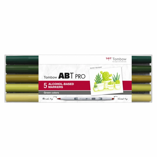 Tombow ABT PRO Dual Brush Pen 5-setti Green Colors