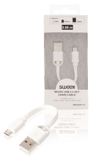 Micro USB 2.0 -avaimenperäkaapeli USB A -urosliitin - Micro USB B -urosliitin 0 10 m valkoinen