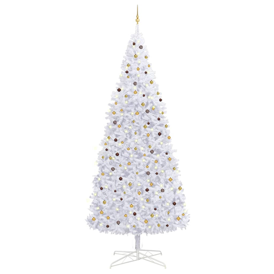 vidaXL Tekojoulukuusi LED-valoilla ja palloilla 400 cm valkoinen