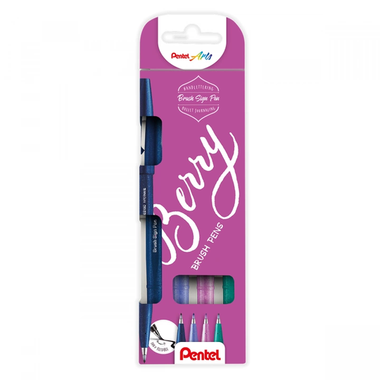 Pentel Fude Touch Sign Pen 4-setti Berry