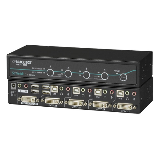 BLACK BOX DT SERIES DESKTOP KVM SWITCH - DVI-I WITH TRANSPARENT USB 2.0, AUDIO, 4-PORT