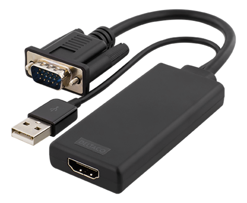VGA - HDMI-sovitin, ääni USB-väylän Kautta, 1080p, 1 X VGA Uros, 1 X HDMI Naaras, 1 X USB Type A