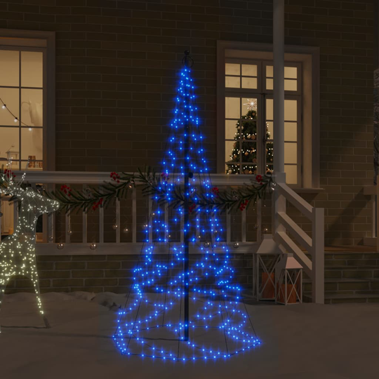 vidaXL Joulukuusi lipputankoon 200 sinistä LED-valoa 180 cm