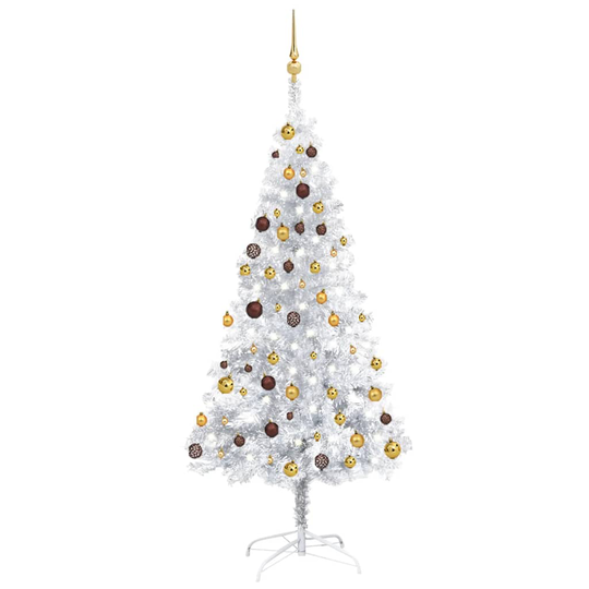 vidaXL Tekojoulukuusi LED-valoilla ja palloilla hopea 180 cm PET