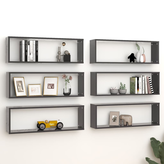 vidaXL Kuutioseinähyllyt 6 kpl harmaa 80x15x26,5 cm lastulevy
