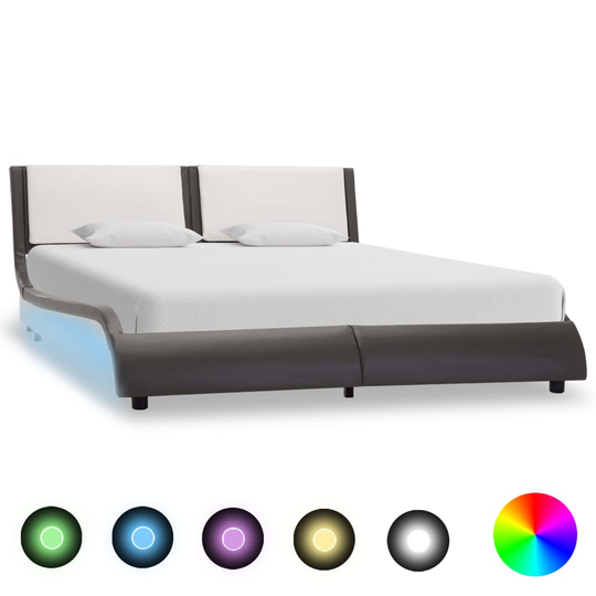 vidaXL Sängynrunko LED-valolla harmaa/valkoinen keinonahka 135x190 cm