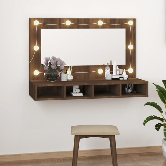 vidaXL Peilikaappi LED-valoilla ruskea tammi 90x31,5x62 cm