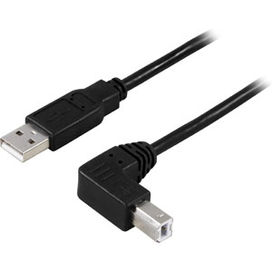 USB 2.0 Kaapeli A-tyyppi Uros - Kulmaliitin B-tyyppi Uros, 1m, Musta