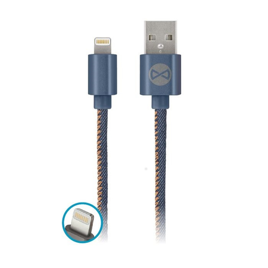Forever Jeans USB Lightning lataus ja synkronointikaapeli 2A sininen