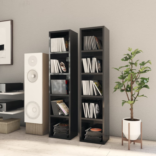 vidaXL CD-hyllyt 2 kpl korkeakiilto musta 21x16x93,5 cm lastulevy