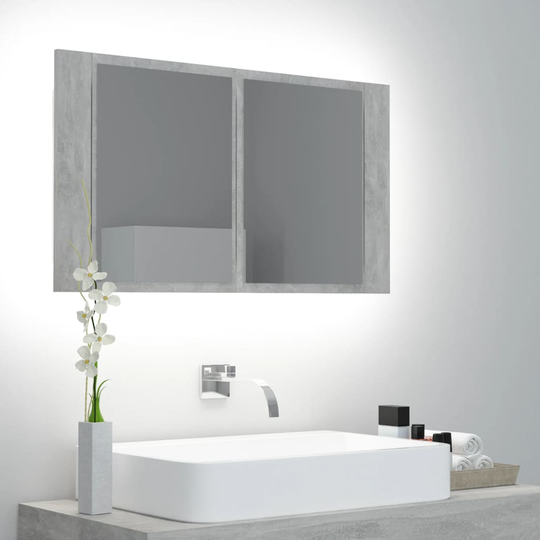 vidaXL Kylpyhuoneen LED peilikaappi betoninharmaa 80x12x45 cm akryyli