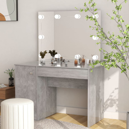 vidaXL Meikkipöytä LED-valoilla 110x55x145 cm MDF betoninharmaa