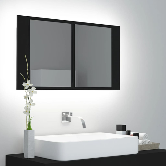 vidaXL Kylpyhuoneen LED peilikaappi musta 80x12x45 cm akryyli