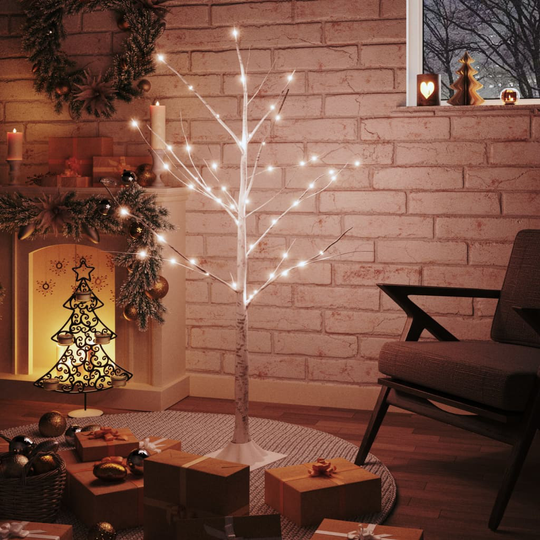 vidaXL Valkoinen LED-koivu lämmin valkoinen 48 LED-valoa 120 cm