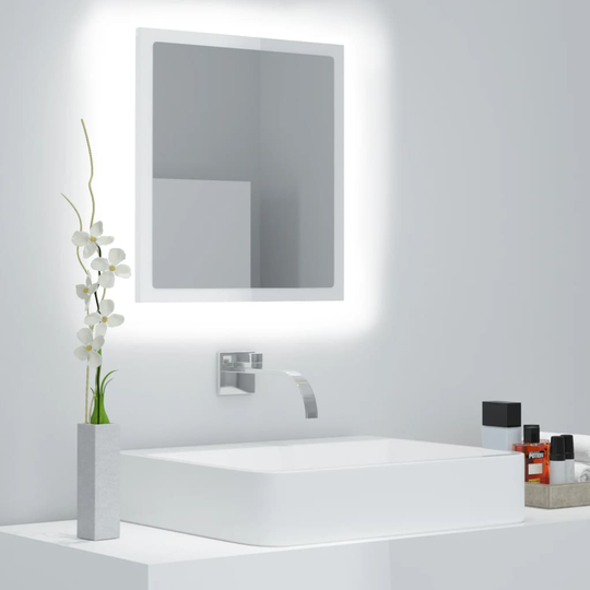 vidaXL LED-kylpyhuonepeili korkeakiilto valk. 40x8,5x37 cm akryyli