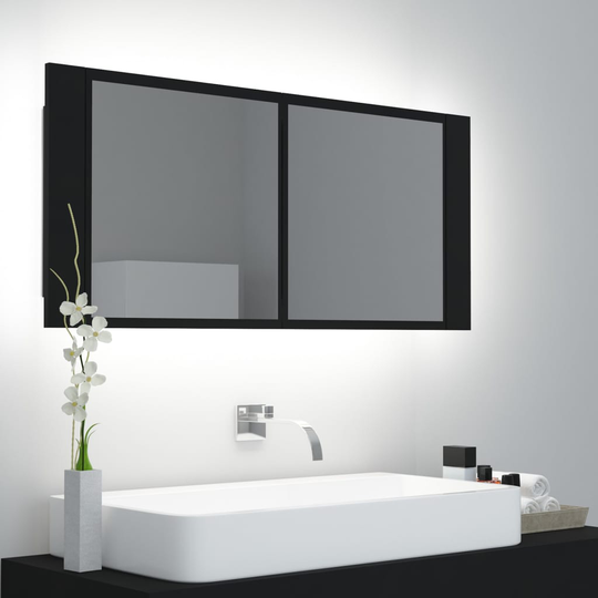 vidaXL Kylpyhuoneen LED peilikaappi musta 100x12x45 cm akryyli