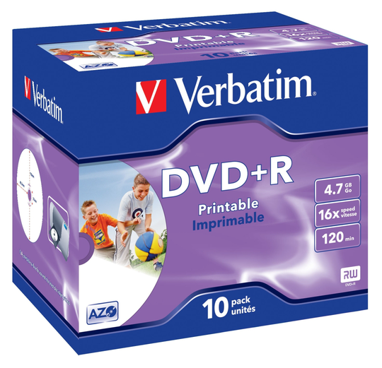 DVD+R, 16x, 4.7 GB/120min,10-pack Jewel Case, AZO, Printable