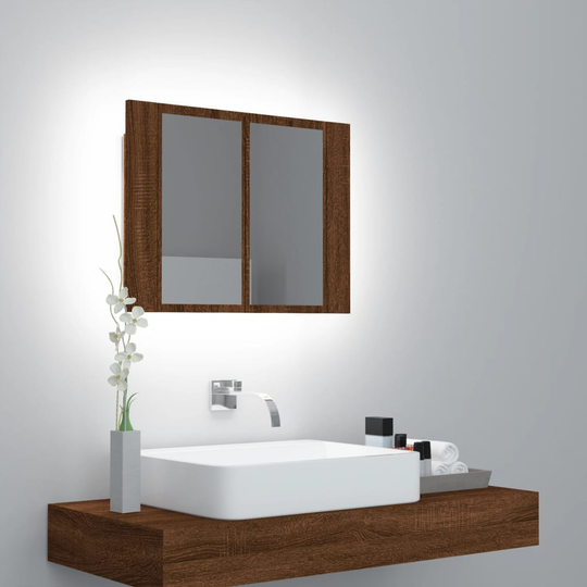 vidaXL LED peilikaappi ruskea tammi 60x12x45 cm tekninen puu