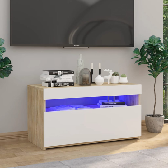 vidaXL TV-taso LED-valoilla valkoinen ja Sonoma-tammi 75x35x40 cm