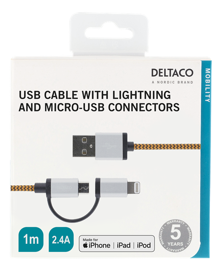USB-synkronointi- Ja Latauskaapeli IPodille, IPhonelle Ja IPadille, Kangaspäällysteinen, MFi, USB