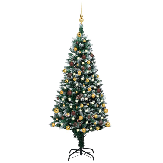 vidaXL Tekojoulukuusi LED-valoilla, palloilla ja kävyillä 150 cm