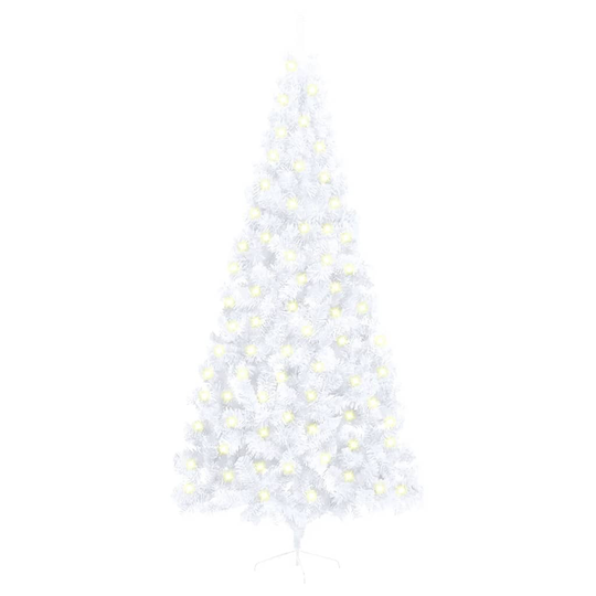vidaXL Tekojoulukuusen puolikas LED-valo ja jalusta valk. 240 cm PVC