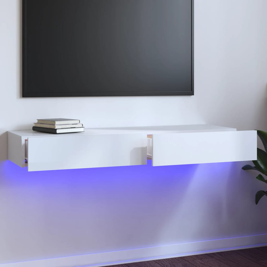 vidaXL TV-taso LED-valoilla korkeakiilto valkoinen 120x35x15,5 cm