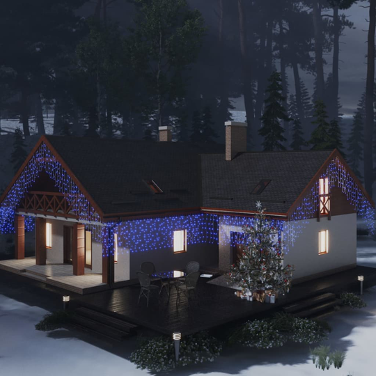 vidaXL LED-valonauhaverho jääpuikot 10 m 400 LEDiä sininen 8 toimintoa