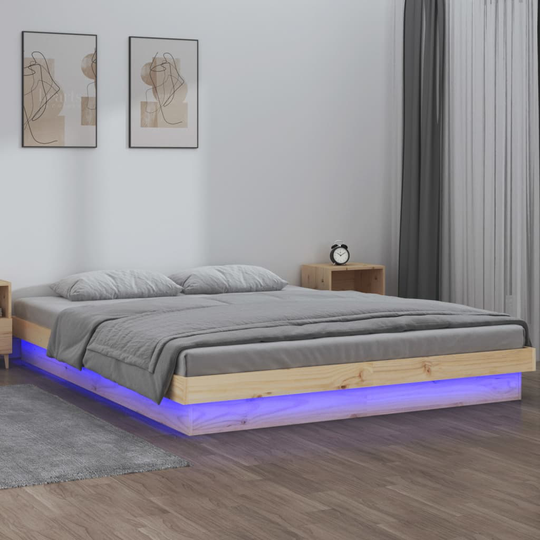 vidaXL Sängynrunko LED-valoilla 150x200 cm 5FT King Size täysi puu