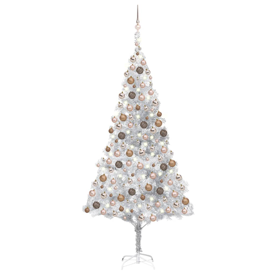 vidaXL Tekojoulukuusi LED-valoilla ja palloilla hopea 210 cm PET