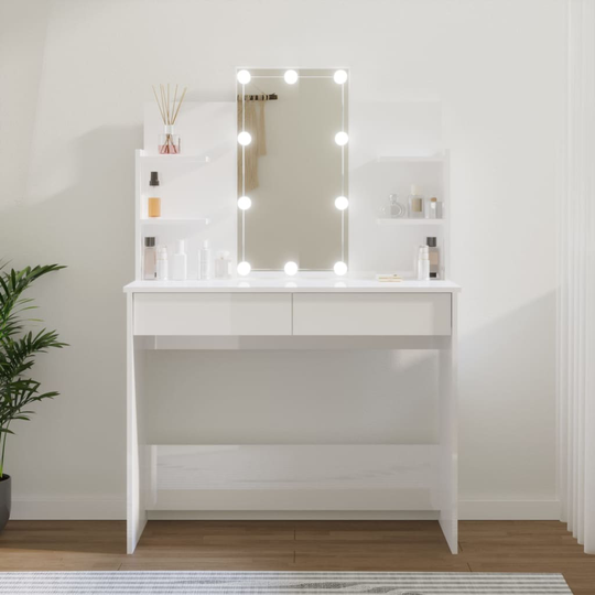 vidaXL Peilipöytä LED-valoilla korkeakiilto valkoinen 96x40x142 cm