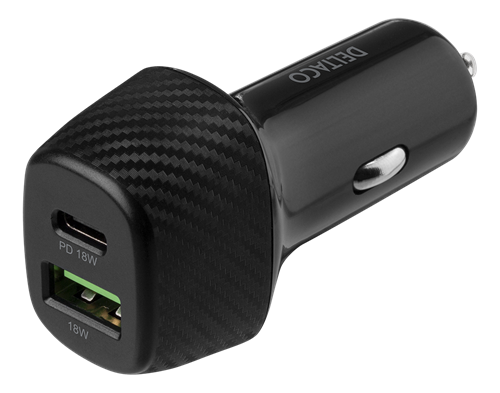 USB-autolaturi, 12/24 V, 2 X USB, Pikalataus, 36 W, Musta