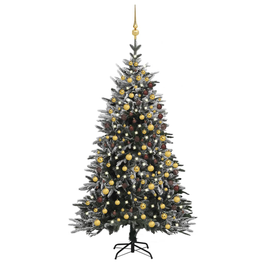 vidaXL Tekojoulukuusi LED-valot, pallot ja lumihuurre 240 cm PVC ja PE