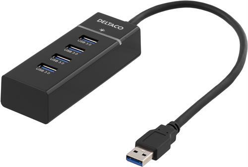 USB 3.1 Gen 1 -hubi, 4 X Type A Naaras, ABS-muovia, Musta