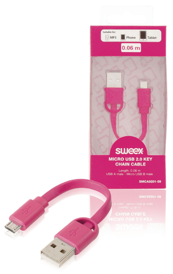 Micro USB 2.0 -avaimenperäkaapeli USB A -urosliitin - Micro USB B -urosliitin 0 10 m vaaleanpunainen