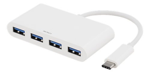 USB 3.1 Gen 1 -hubi, USB-C Uros - 4 X USB Type A Naaras, 5 Gbps, Valkoinen